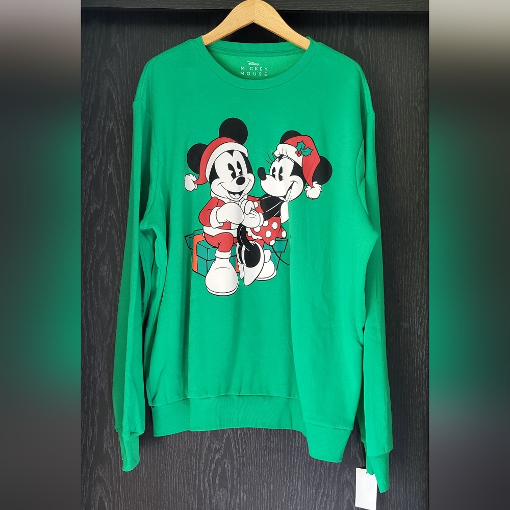 Christmas Disney Festive Green Mickey & Minnie Sweatshirt